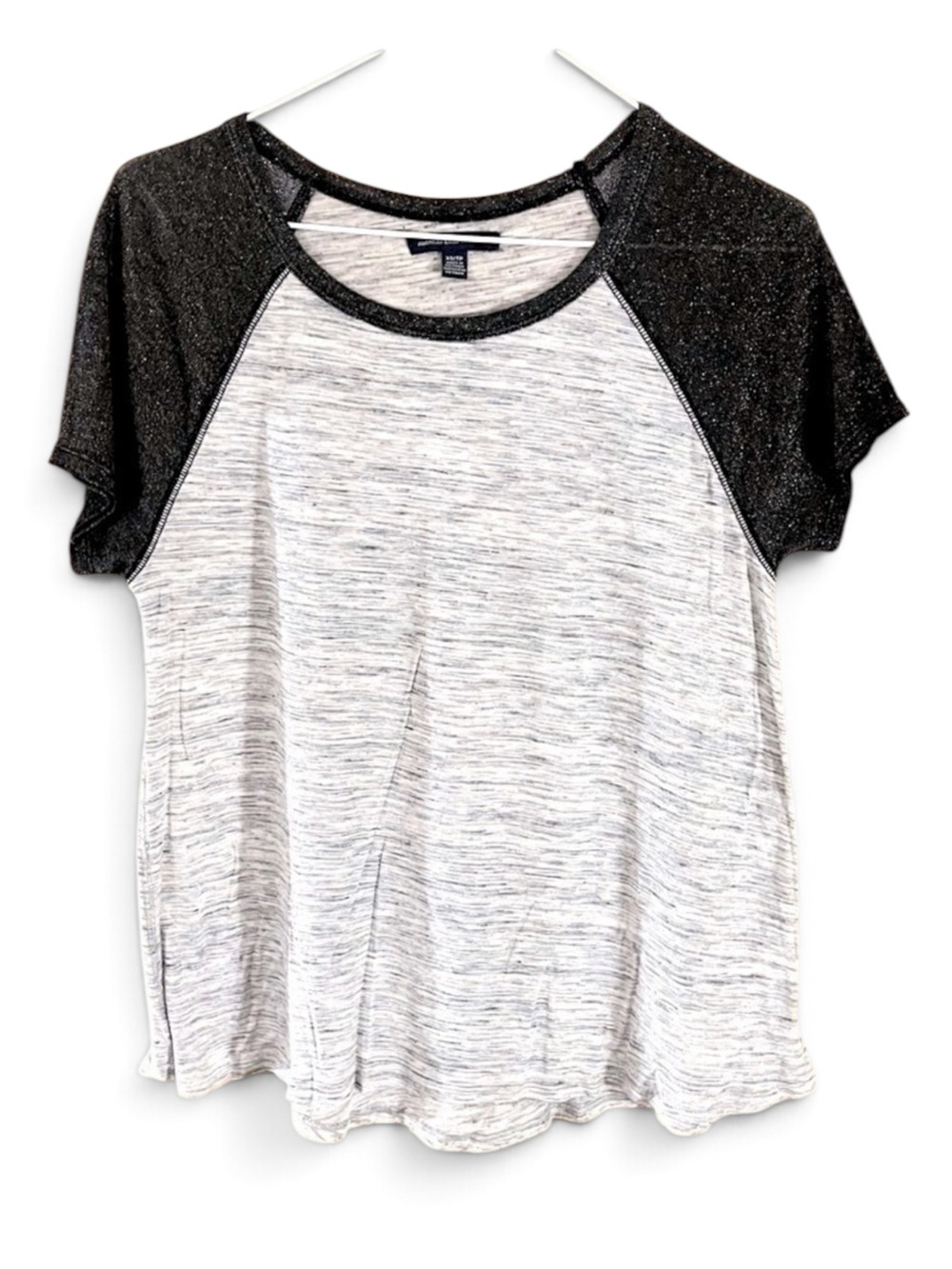 AEO Gray/Black Glitter Sparkle Tee Top